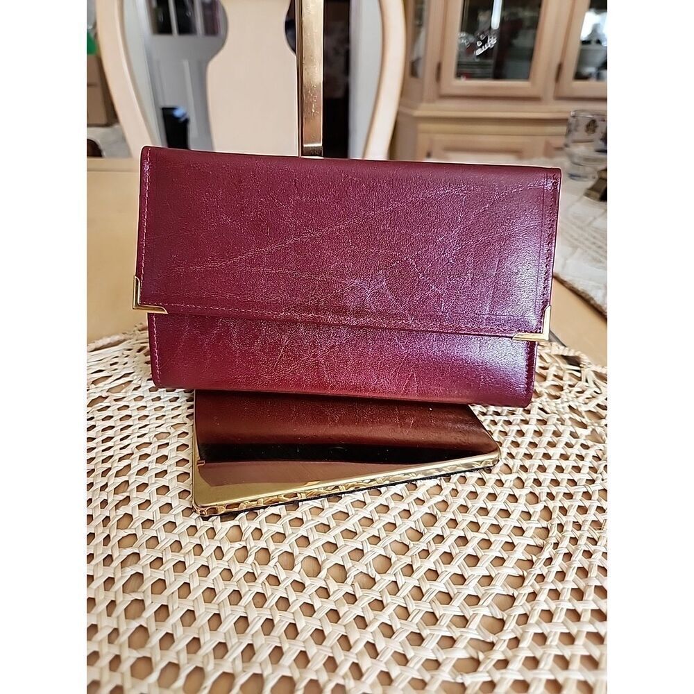 Vintage Prince Gardner Cowhide Kiss lock Maroon  Wallet Checkbook
